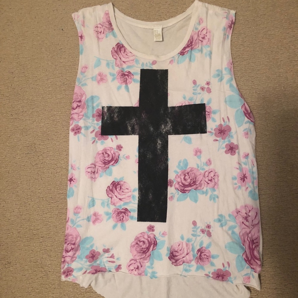 Floral cross tank top